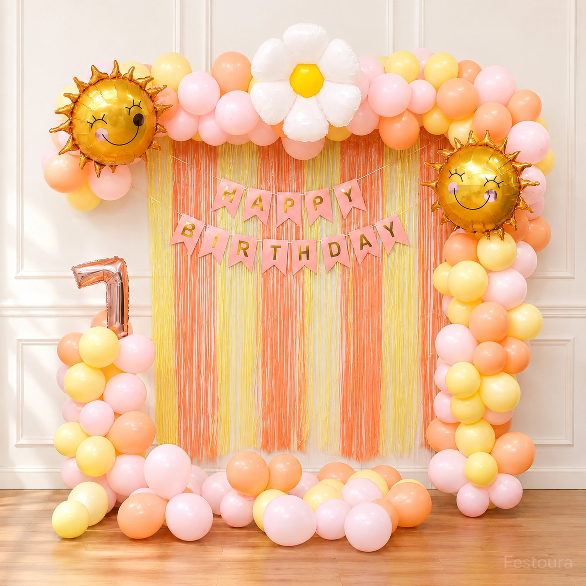 Pastel Sunshine Balloon Arch Birthday Decoration