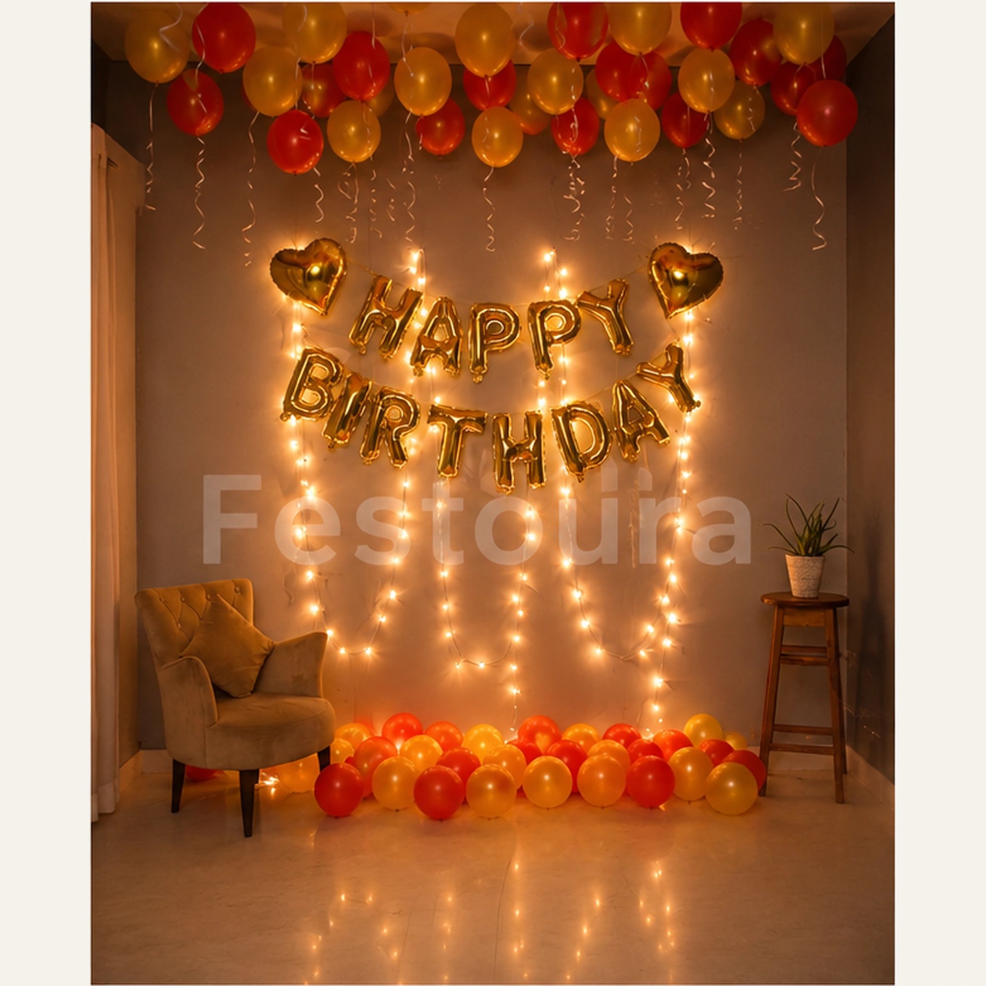 Luminous Red and Gold Birthday Backdrop