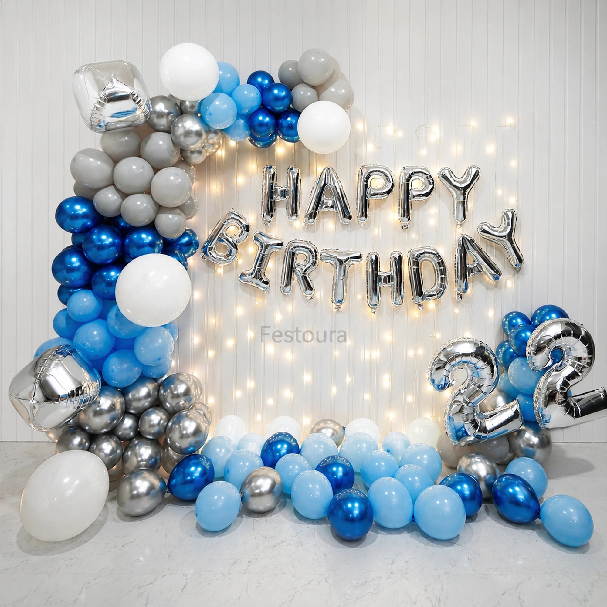 Modern Blue & Silver Celebration Arch