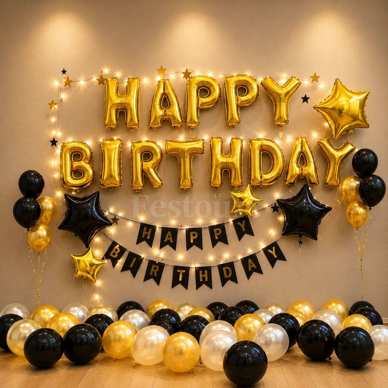 Midnight & Gold Starry Birthday Decoration
