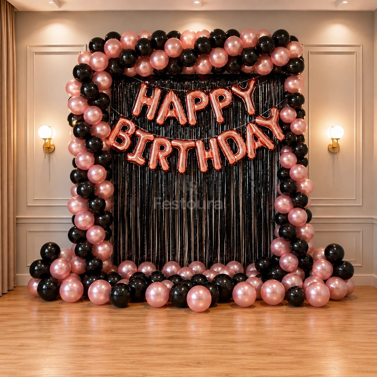 Rose Gold and Black Birthday Celebration Decoration