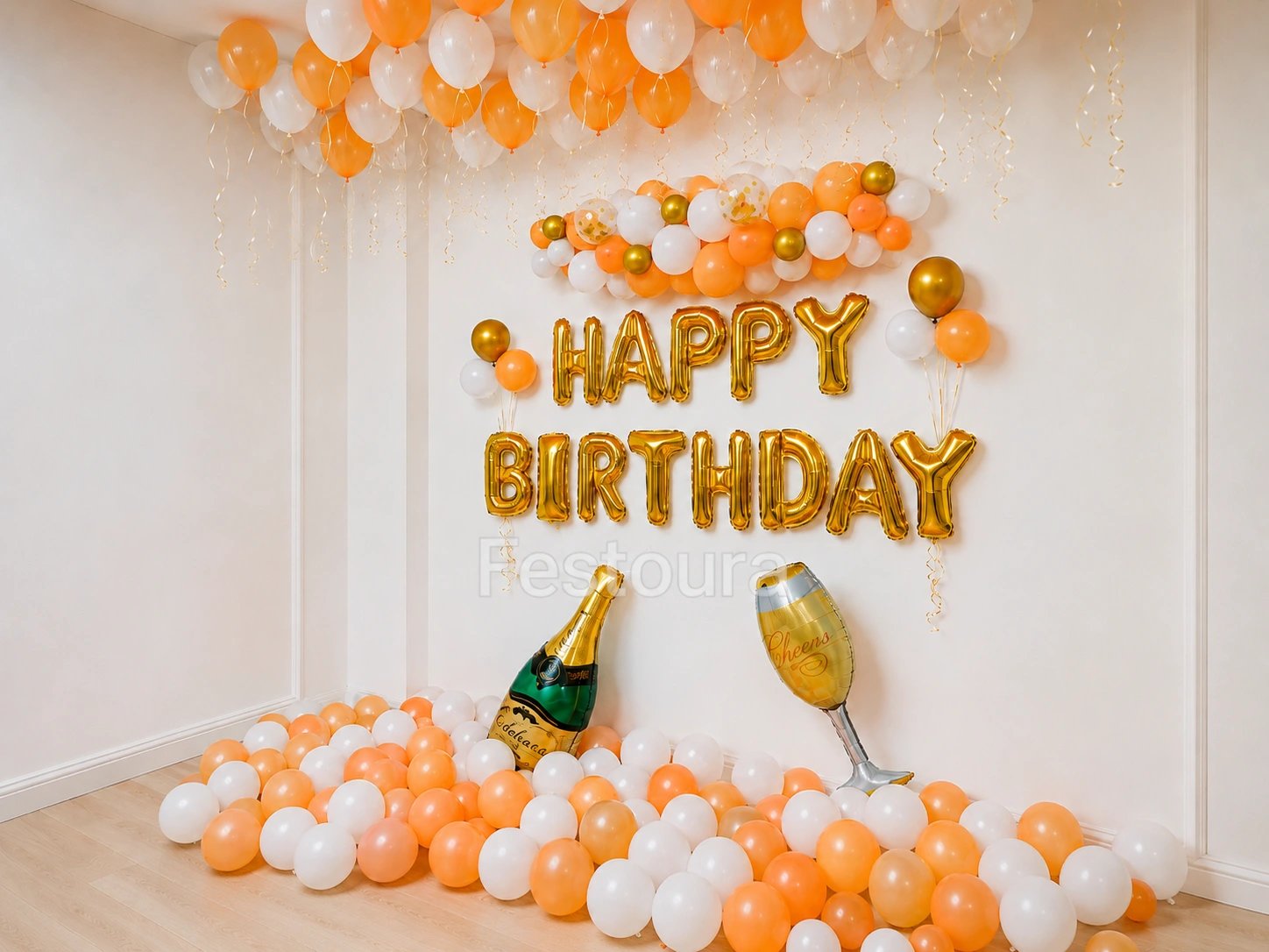 Golden Champagne Birthday Balloon Arch