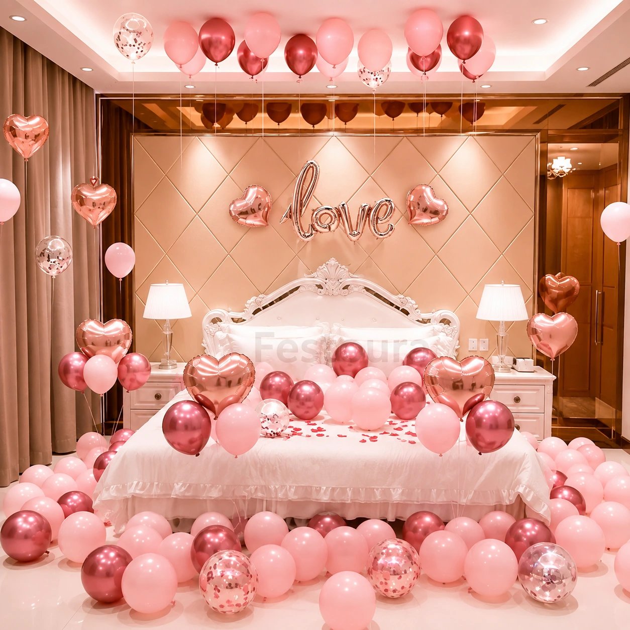 Romantic Love-Themed Rose Gold Balloon Decor