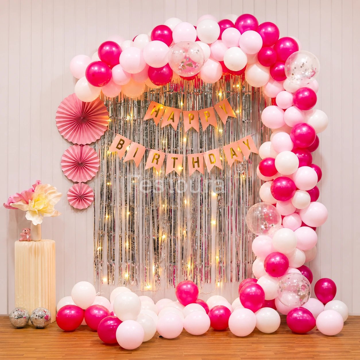 Pastel & Metallic Magenta Birthday Balloon Decor