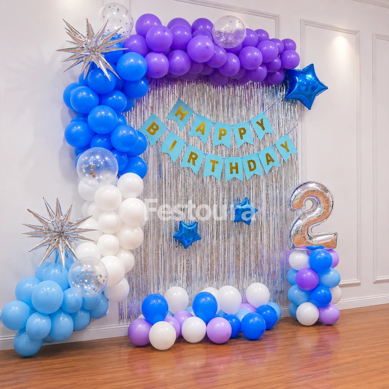 Ethereal Blue and Silver Birthday Backdrop