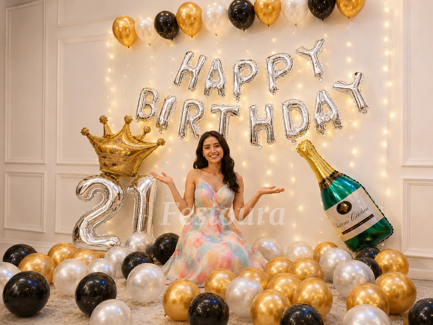 Champagne and Crown Birthday Celebration Setup