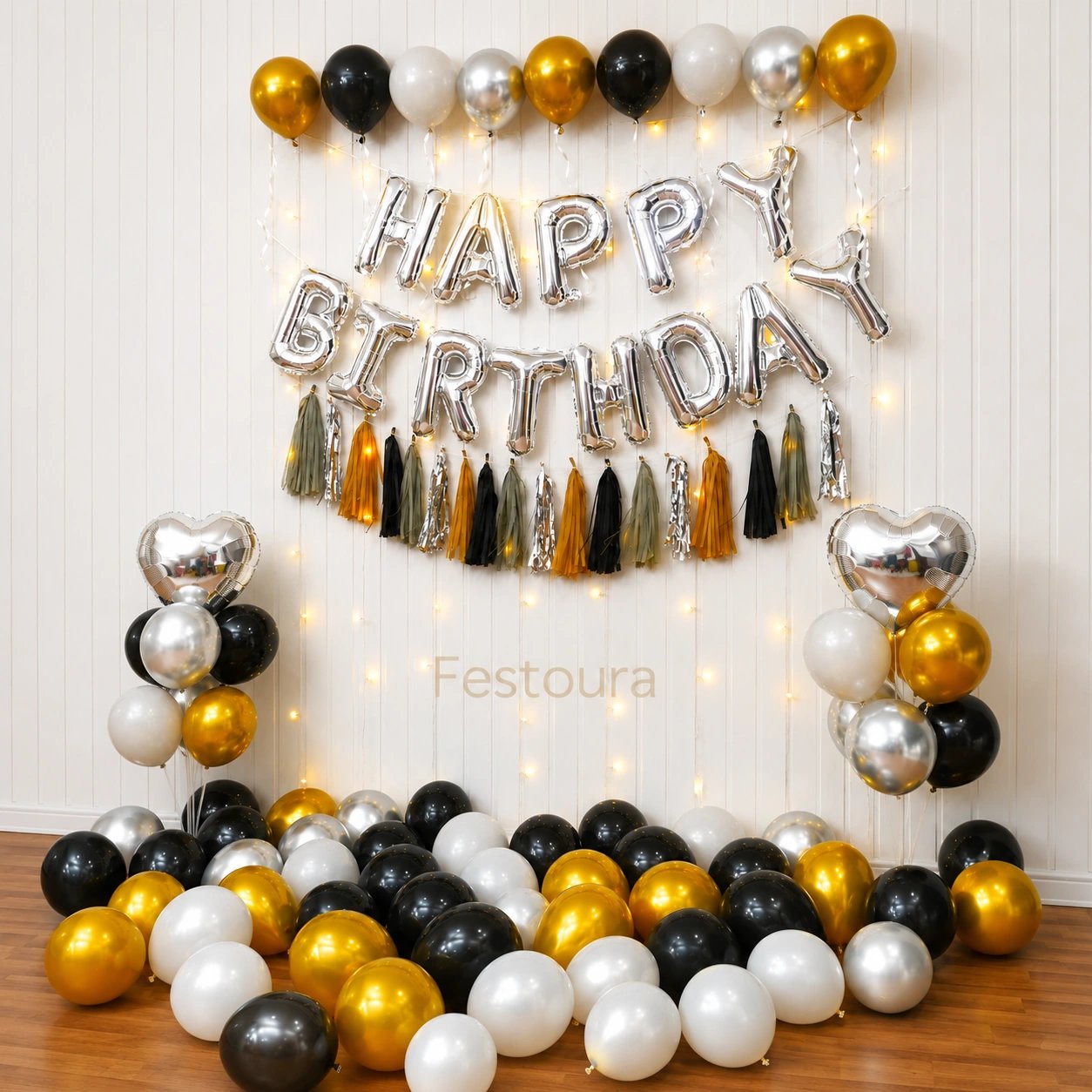 Midnight & Chrome Birthday Balloon Backdrop