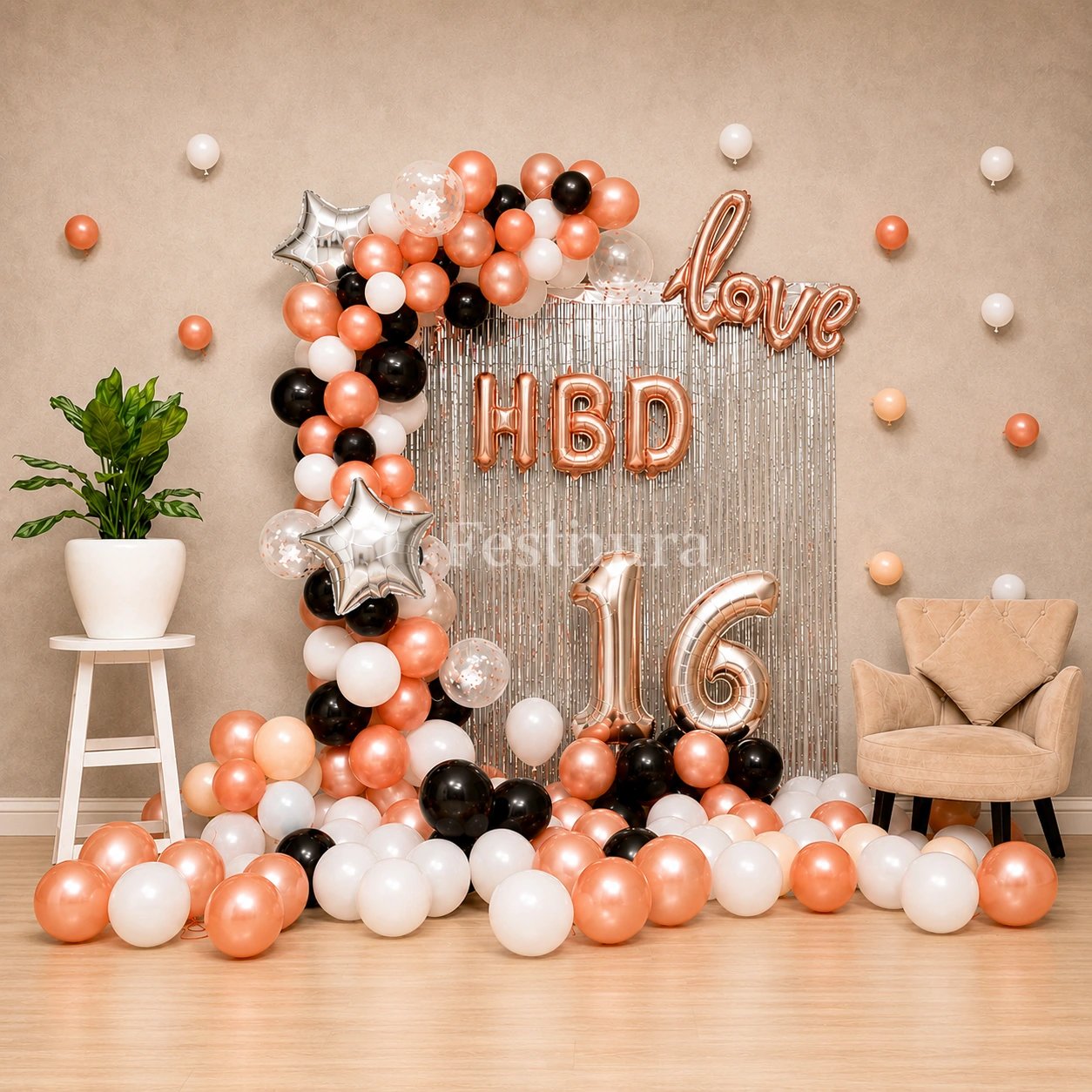 Shimmering Silver & Rosegold Birthday Decor