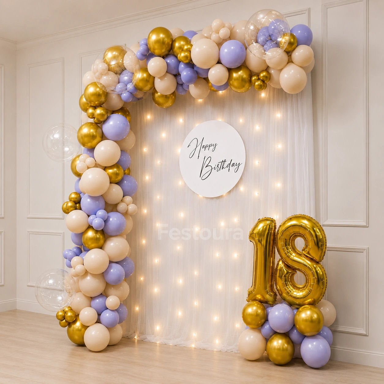 Refined Beige and Wisteria Birthday Backdrop