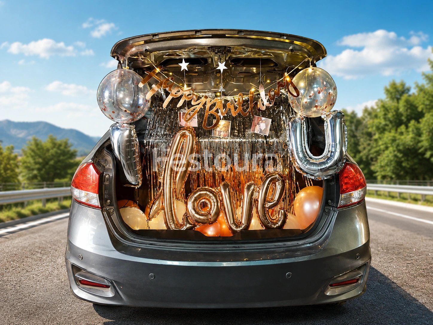 Shimmering Rosegold Birthday Car Boot Decor