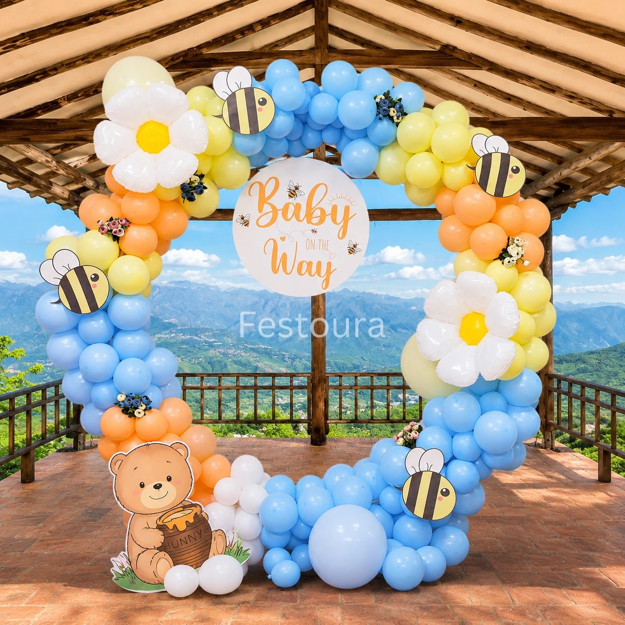 Honey-Sweet Bee and Bear Baby Shower Backdrop