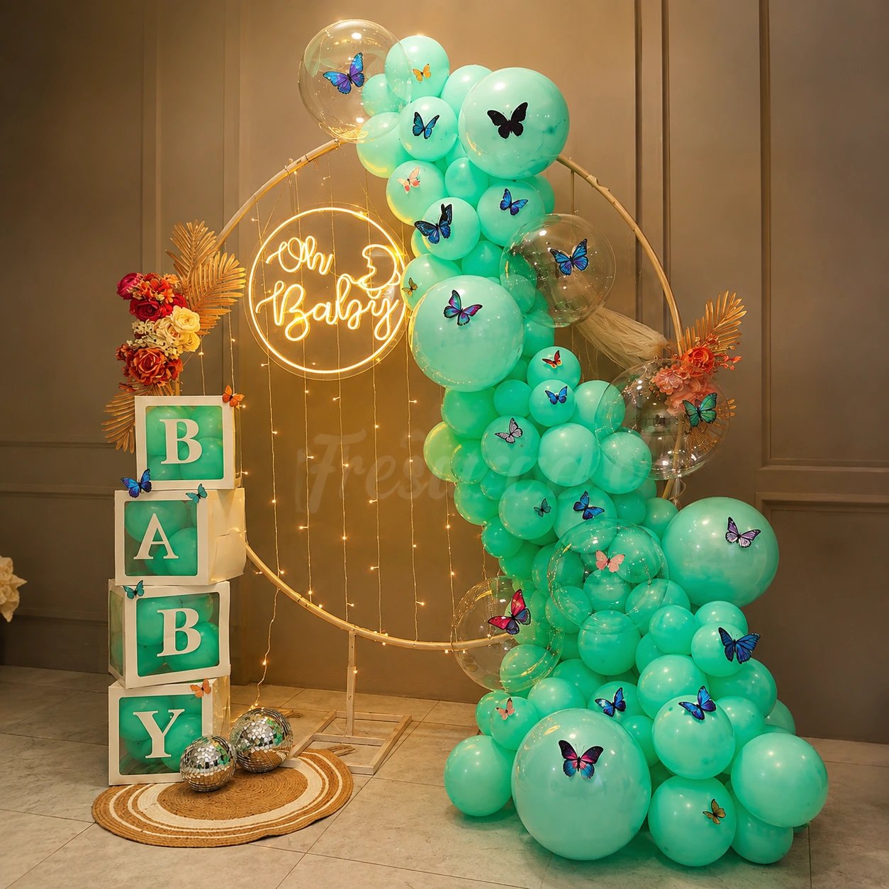 Ethereal Butterfly & Pastel Green Baby Shower Backdrop