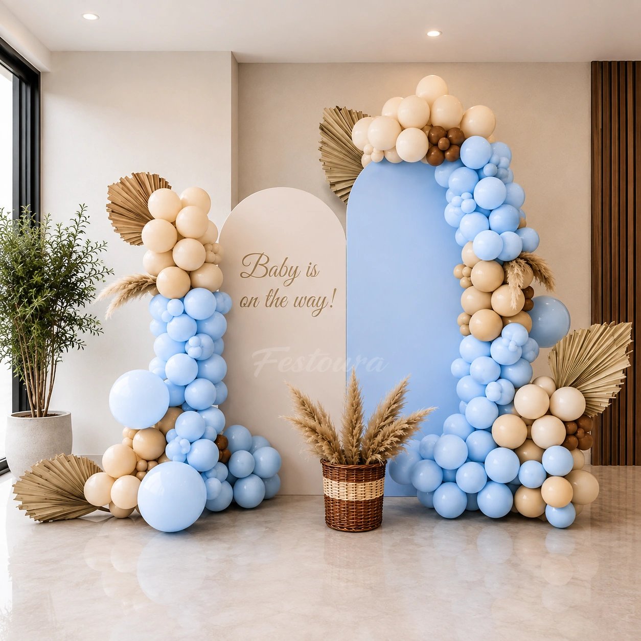 Boho Pastel & Apricot Baby Shower Backdrop