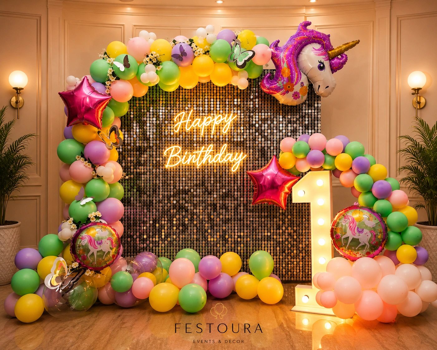 Pastel Unicorn & Shimmering Sequin Birthday Backdrop