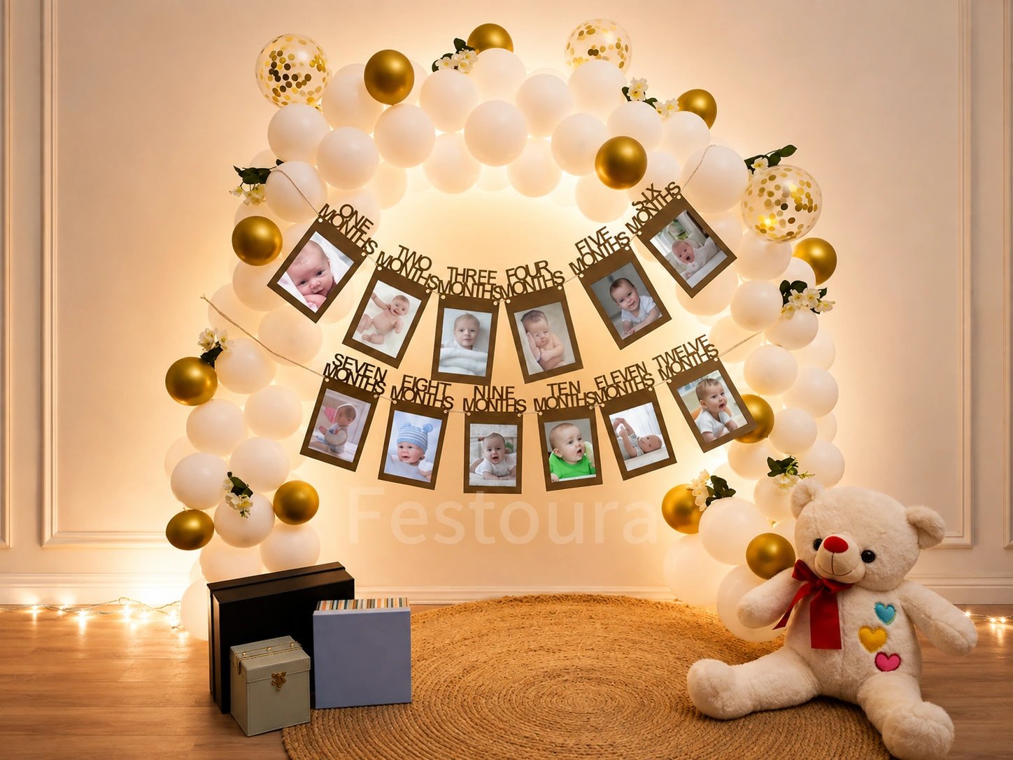 Golden Memories First Birthday Balloon Backdrop