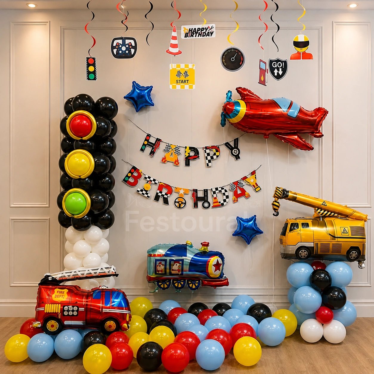 Vibrant Transport-Themed Birthday Celebration Decor