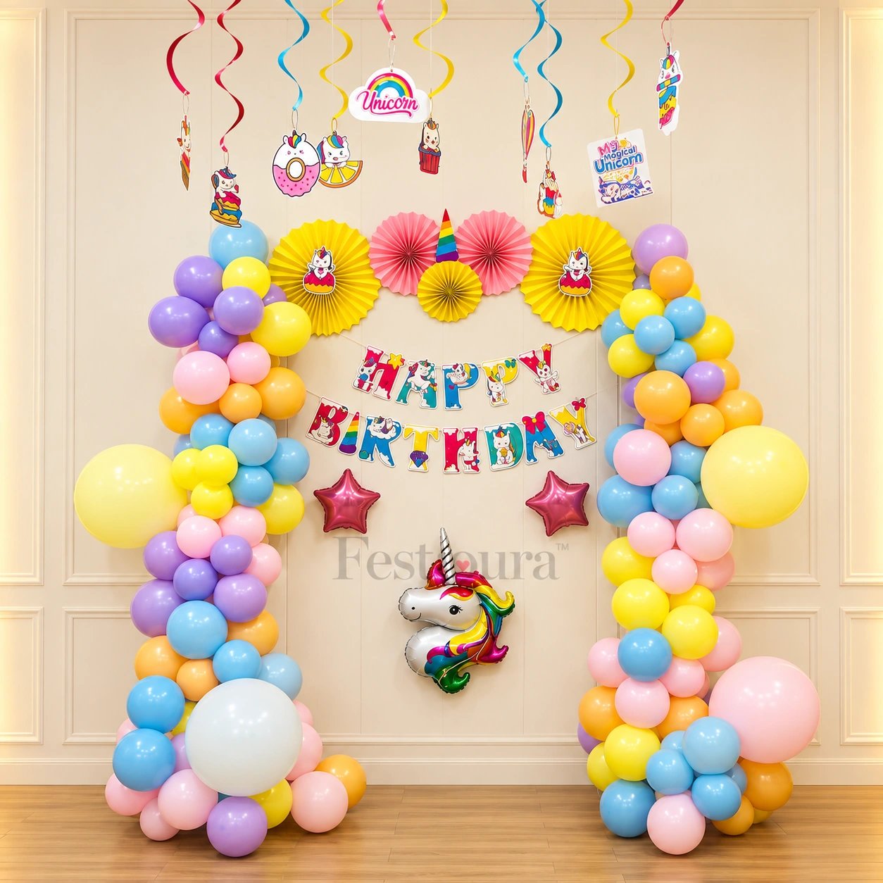 Magical Unicorn Pastel Balloon Birthday Backdrop