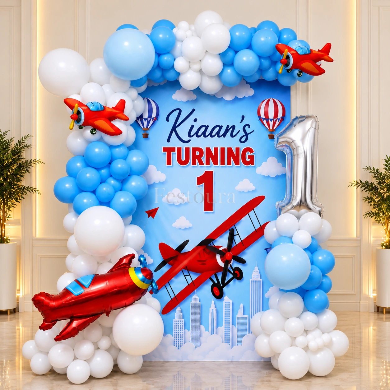 Aviation Adventure Birthday Balloon Backdrop