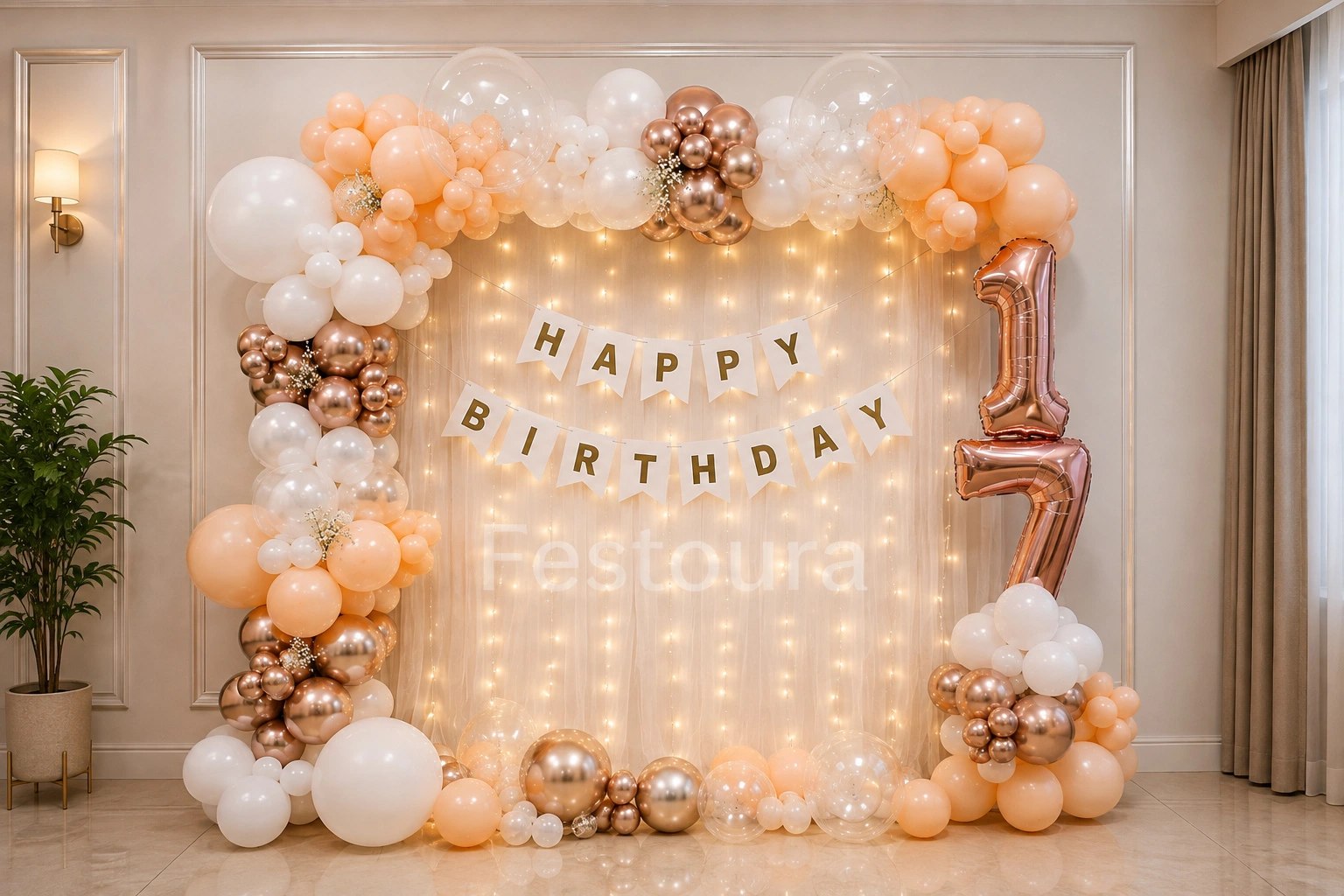 Ethereal Peach & Champagne Birthday Backdrop