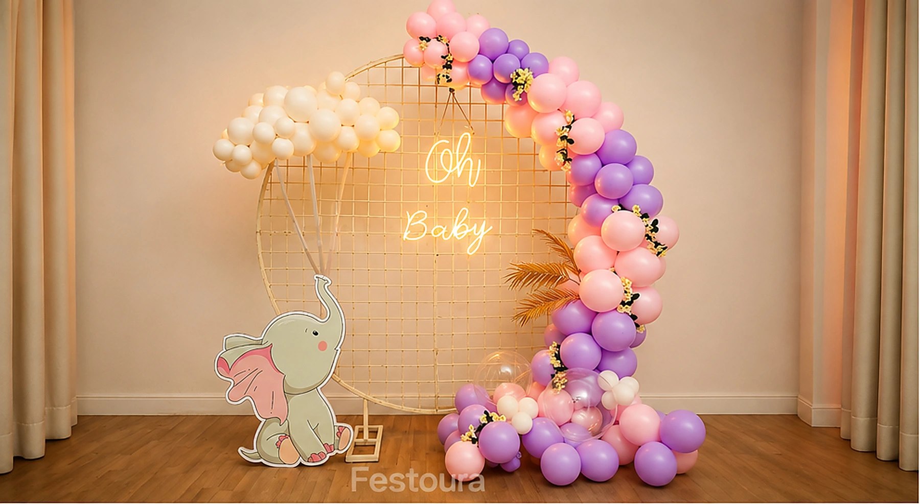 Pastel Elephant Welcome Baby Backdrop