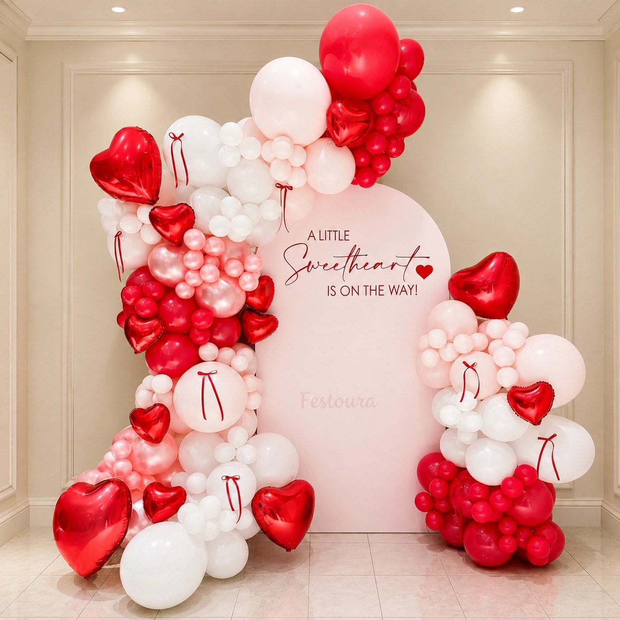 Heartfelt Pastel & Crimson Baby Shower Backdrop