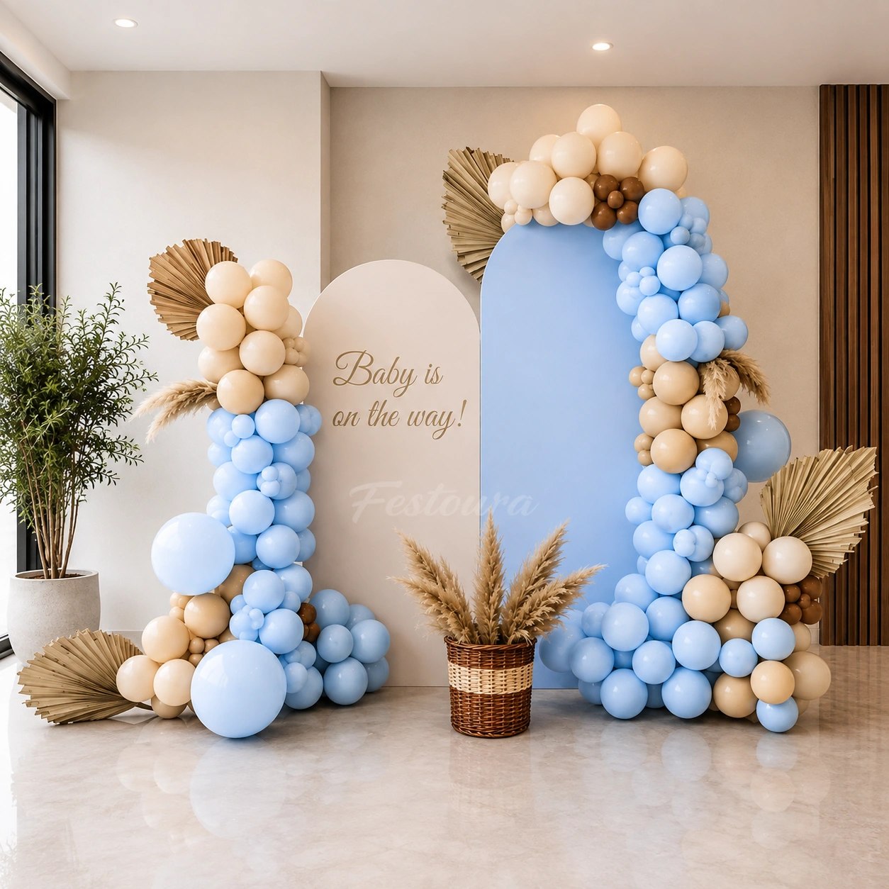 Boho Pastel & Apricot Baby Shower Backdrop