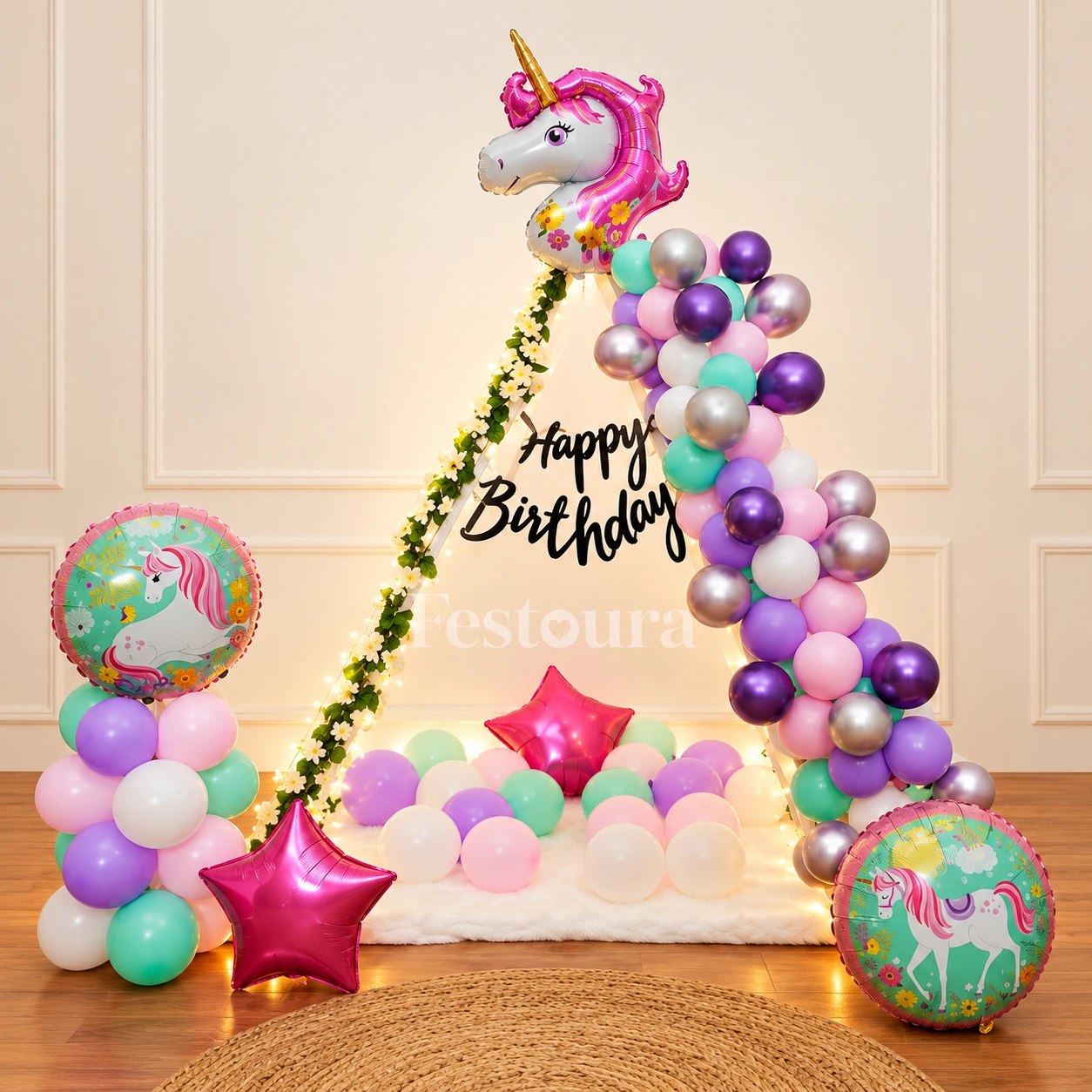 Pastel Unicorn Dream Balloon & Canopy Decor