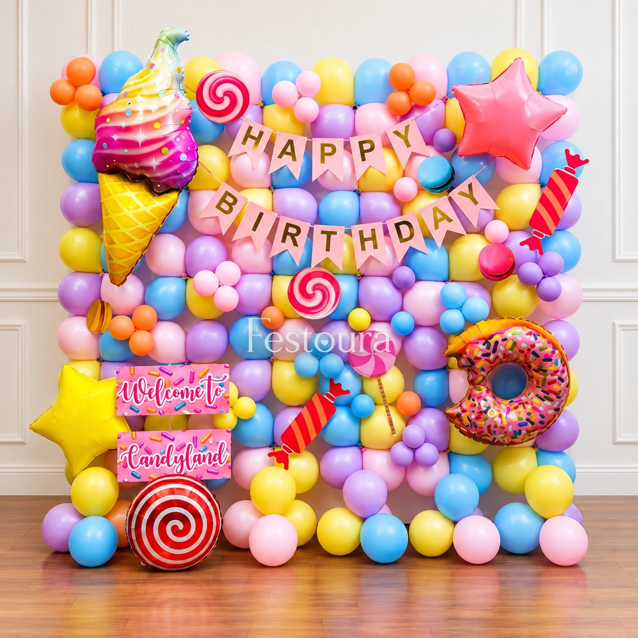Pastel Candyland Birthday Balloon Backdrop