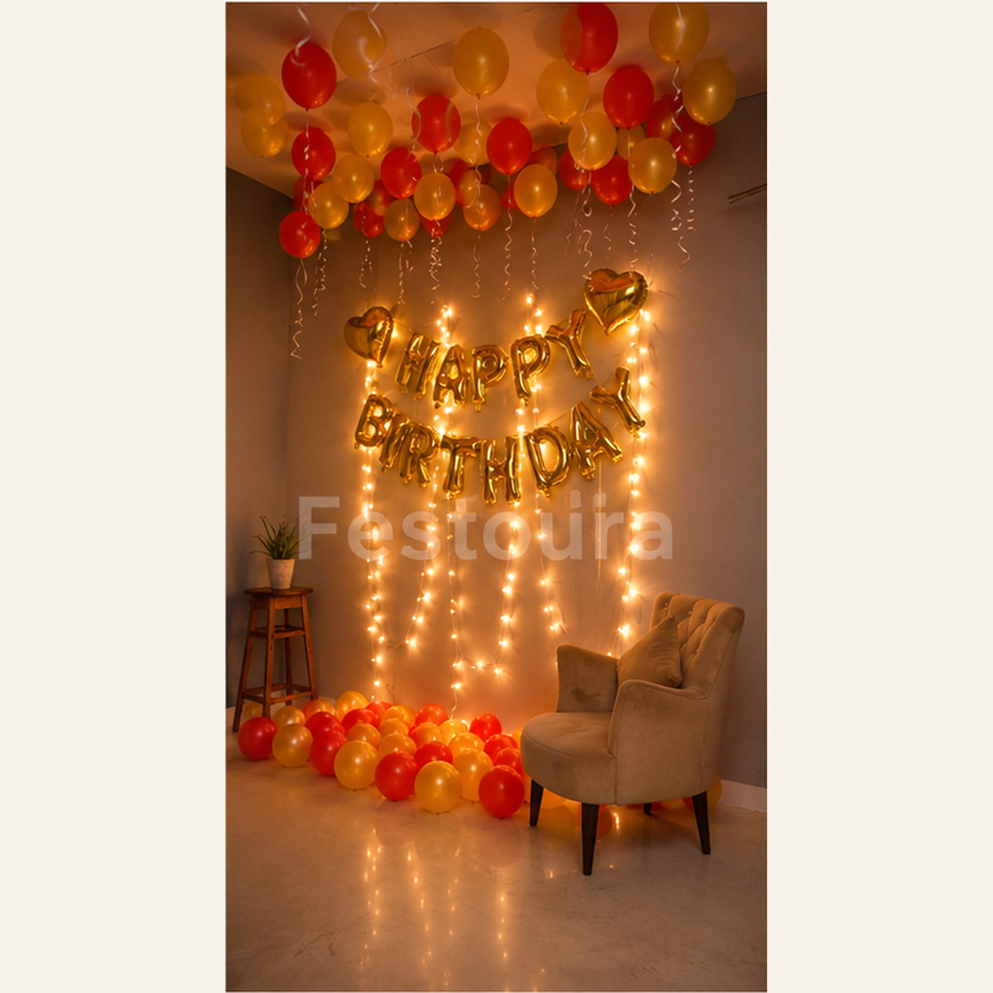 Luminous Red and Gold Birthday Backdrop