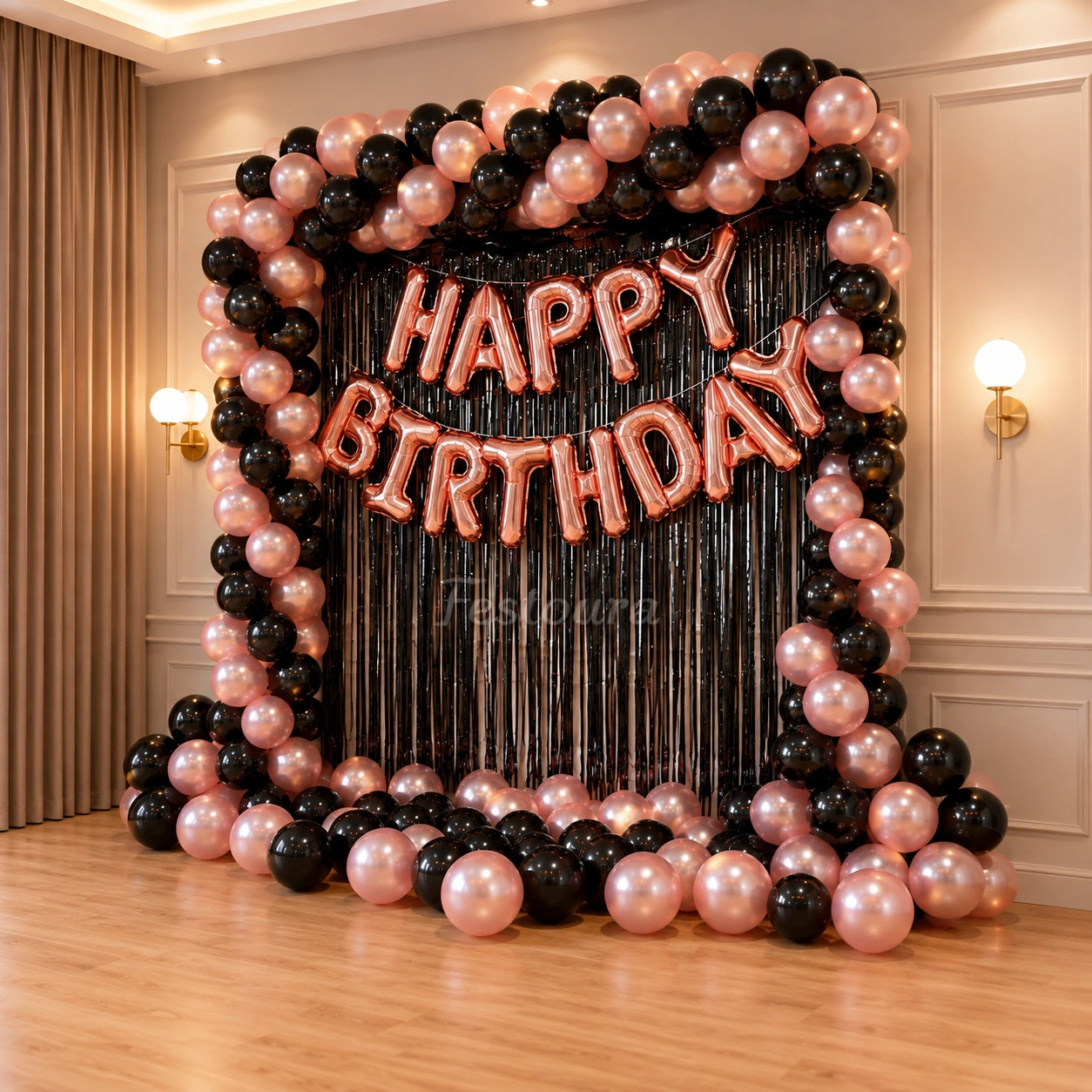 Rose Gold and Black Birthday Celebration Decoration