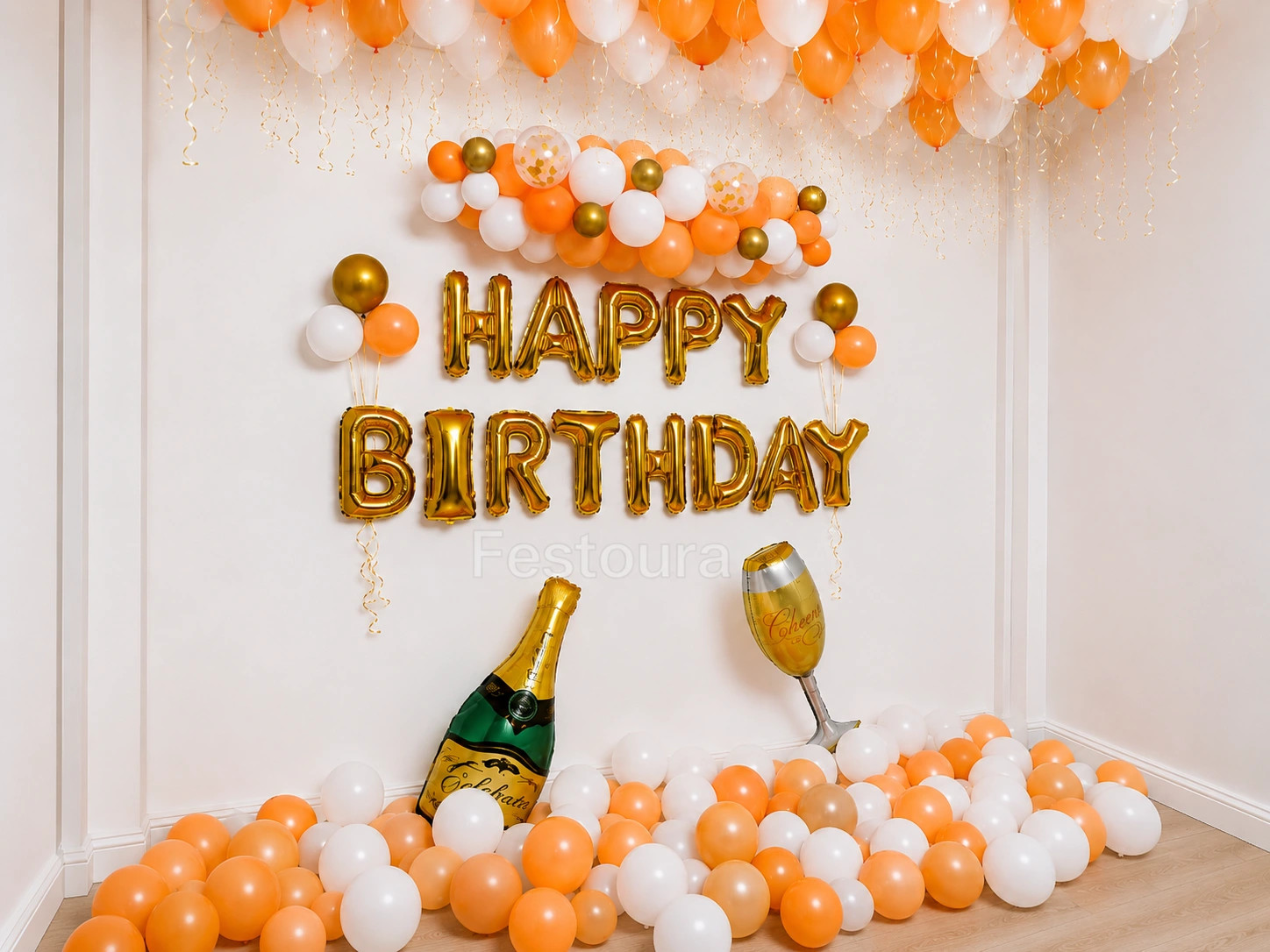 Golden Champagne Birthday Balloon Arch