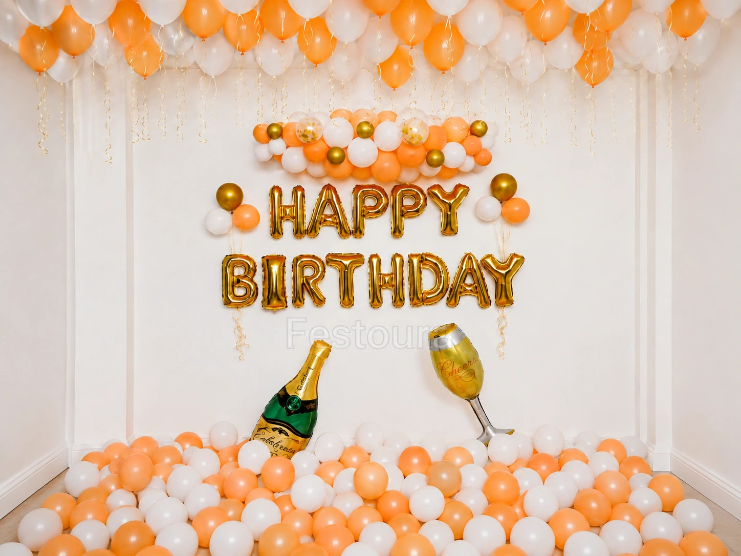Golden Champagne Birthday Balloon Arch