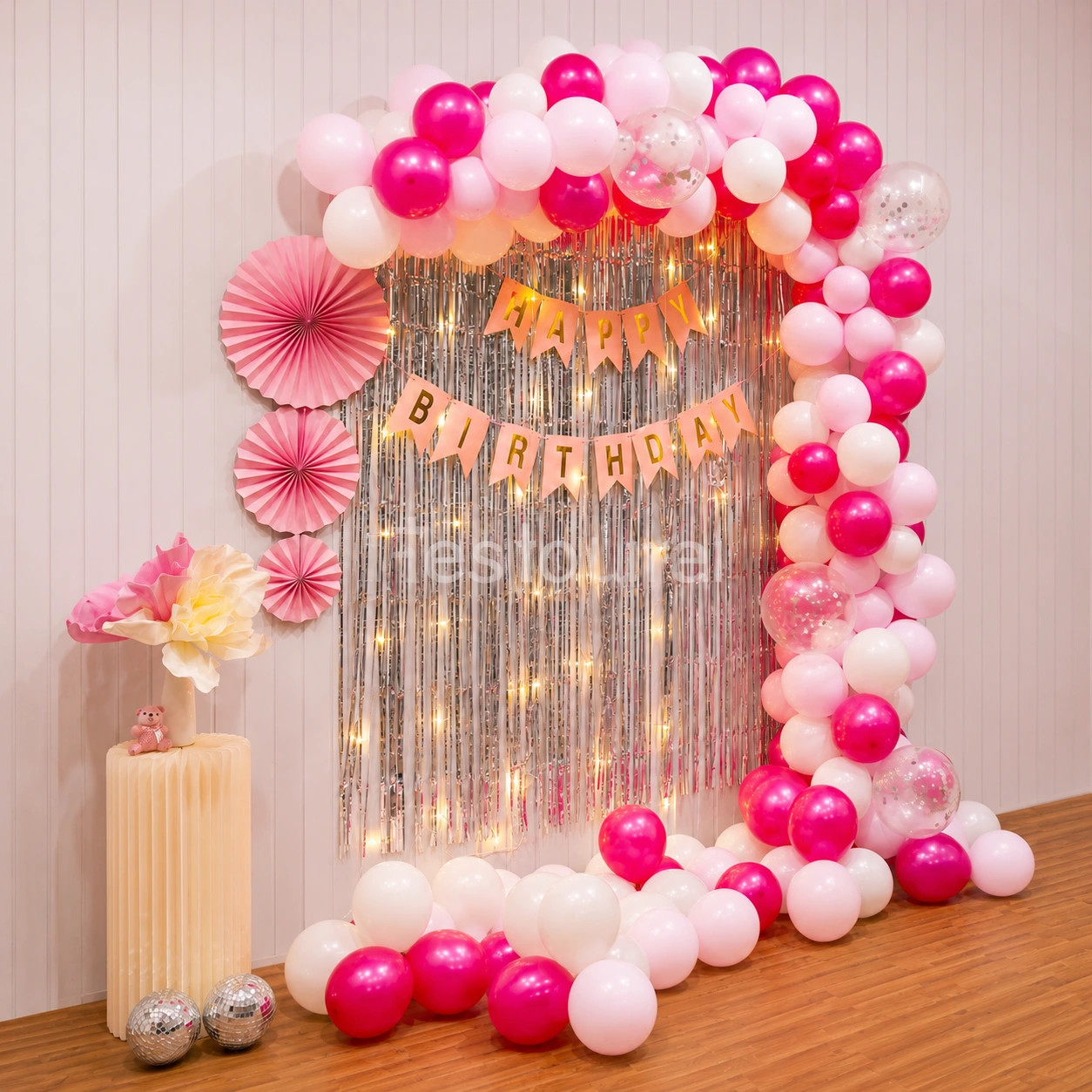 Pastel & Metallic Magenta Birthday Balloon Decor