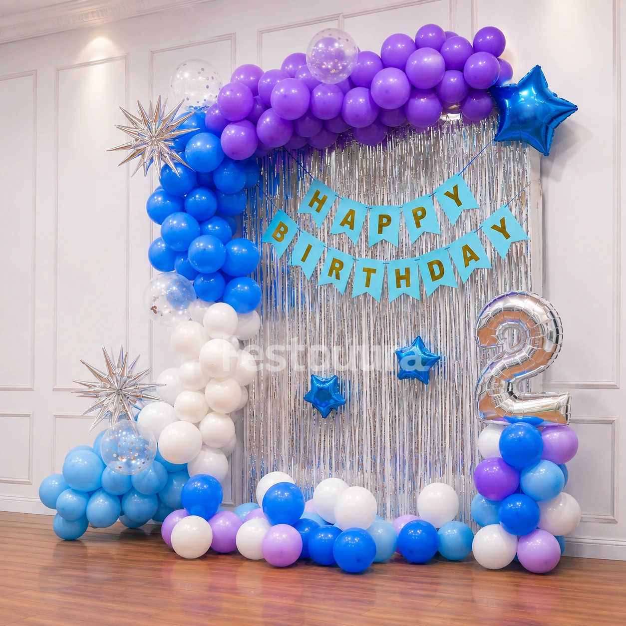Ethereal Blue and Silver Birthday Backdrop