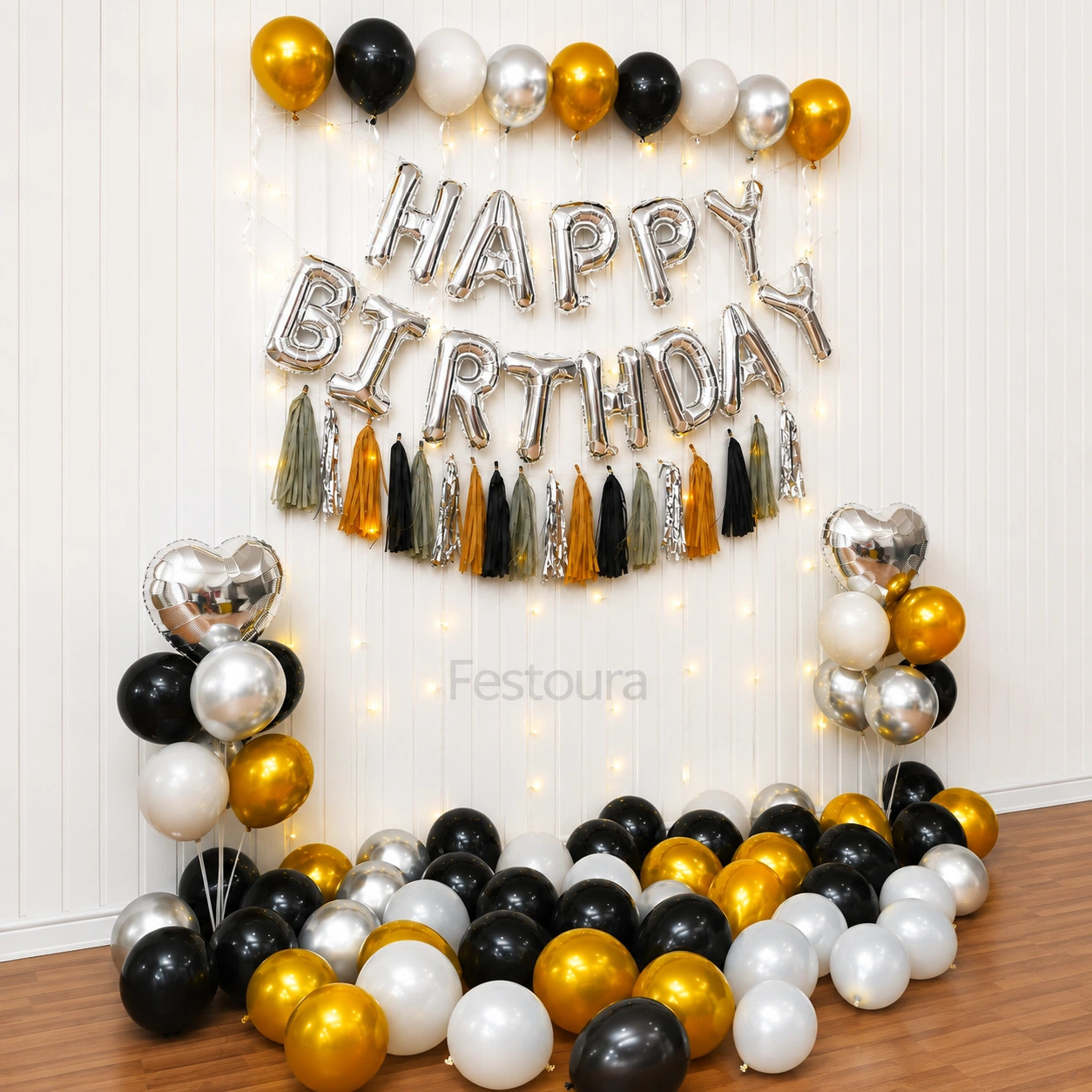 Midnight & Chrome Birthday Balloon Backdrop