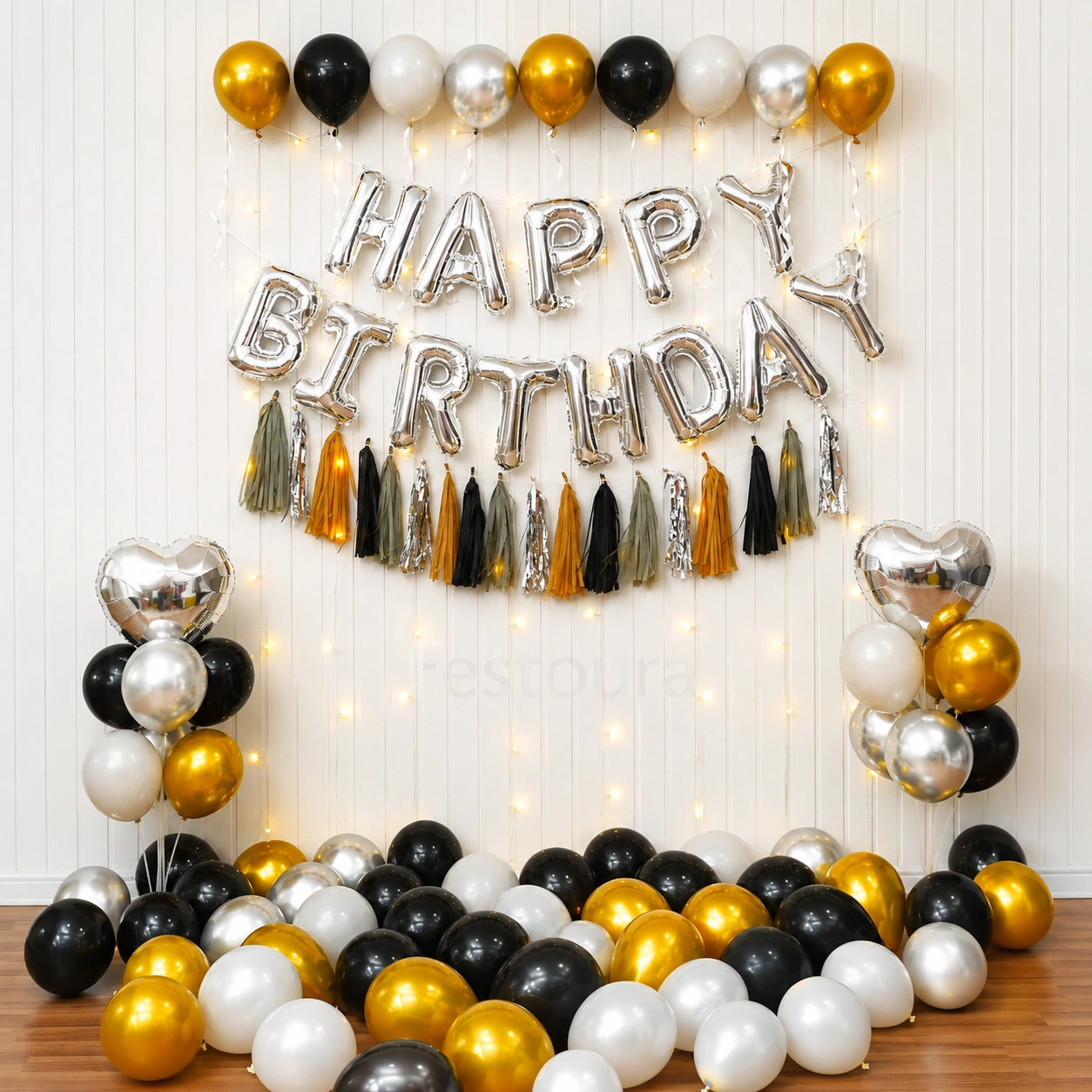 Midnight & Chrome Birthday Balloon Backdrop