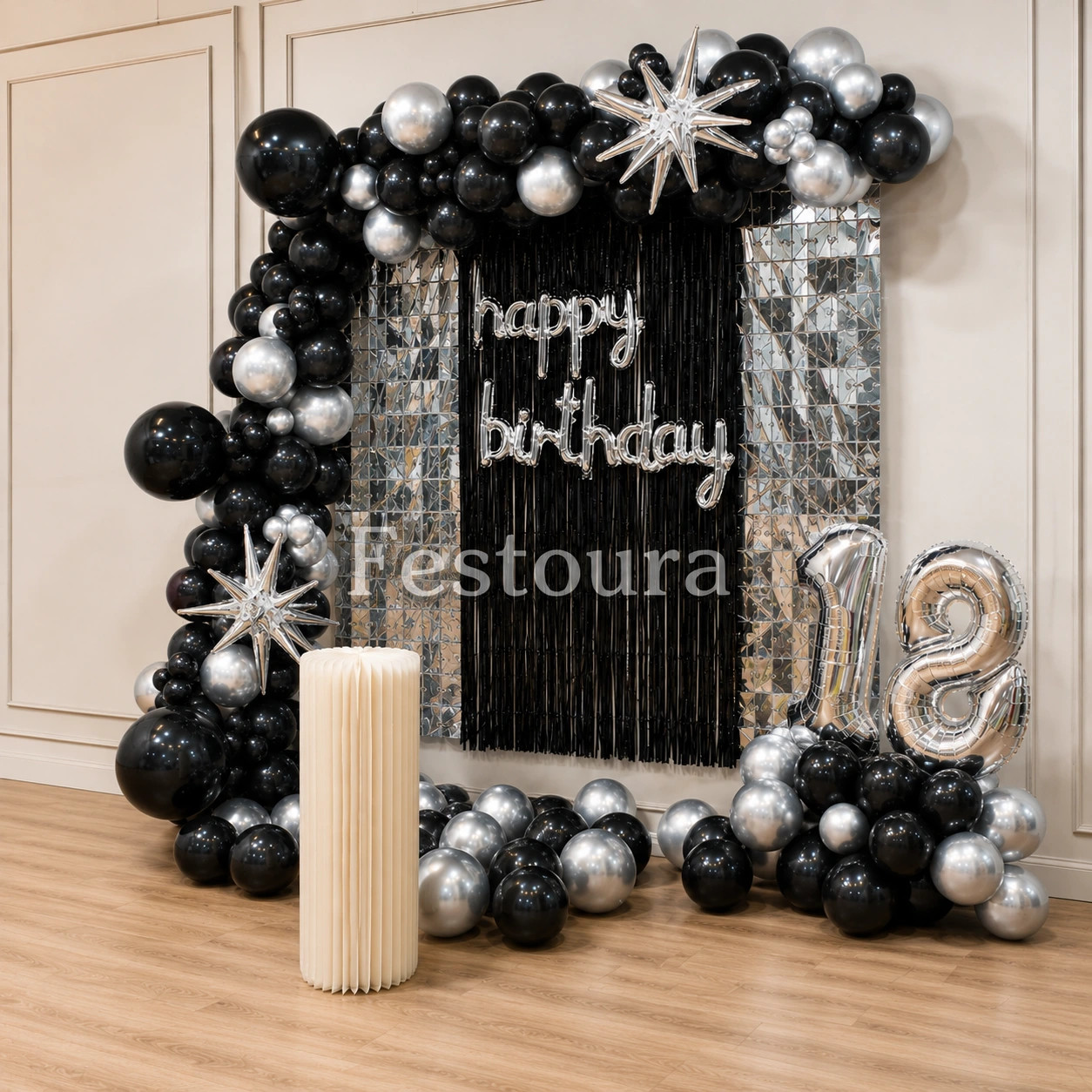 Sleek Silver and Obsidian Celebration Decor