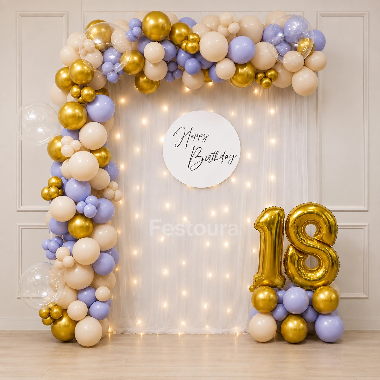 Refined Beige and Wisteria Birthday Backdrop