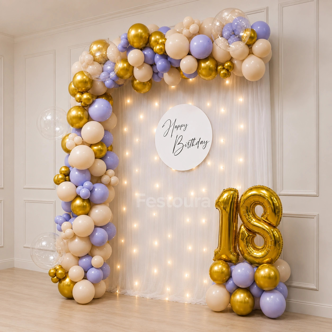 Refined Beige and Wisteria Birthday Backdrop