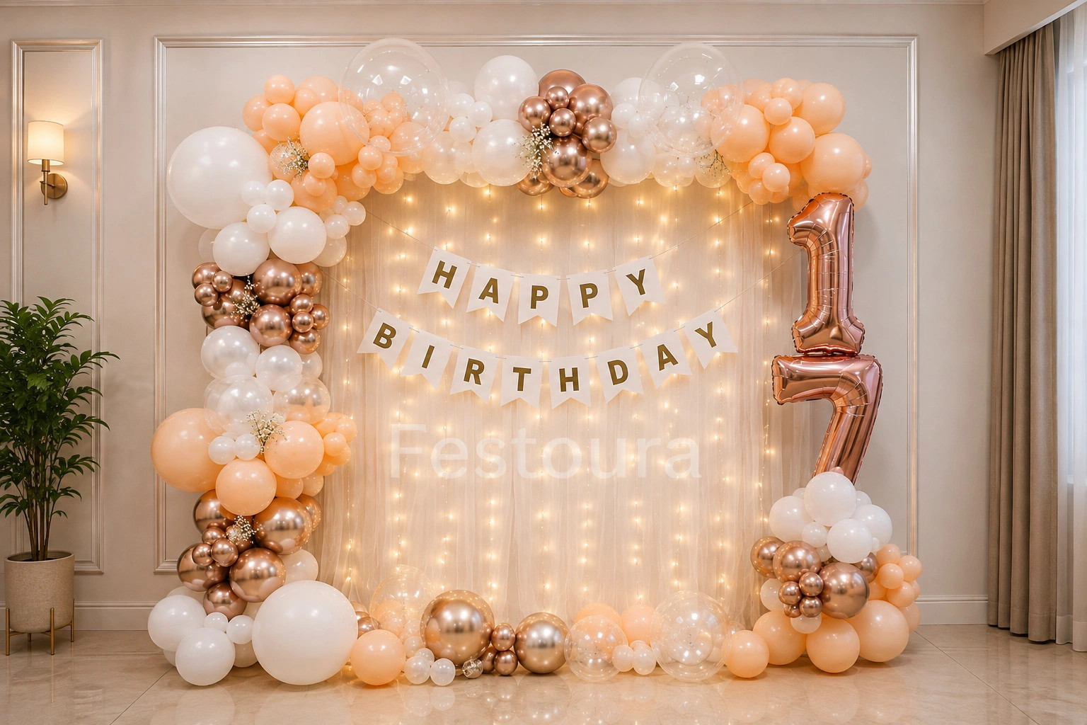 Ethereal Peach & Champagne Birthday Backdrop