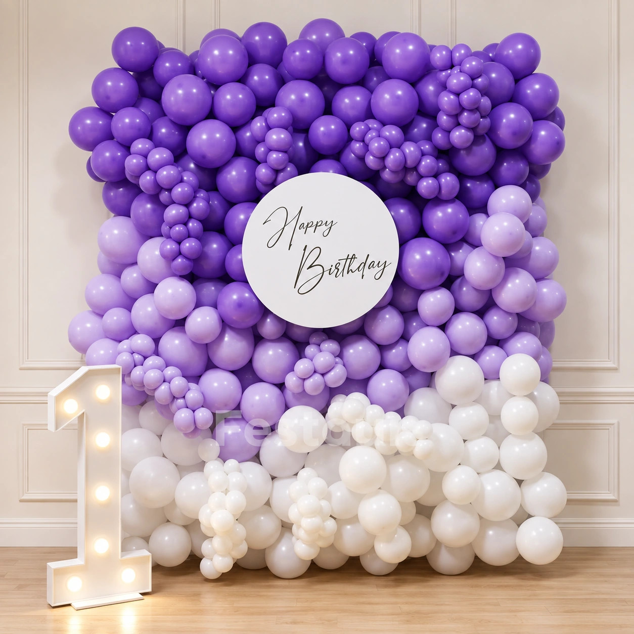 Pastel Purple & White Ombre Balloon Wall