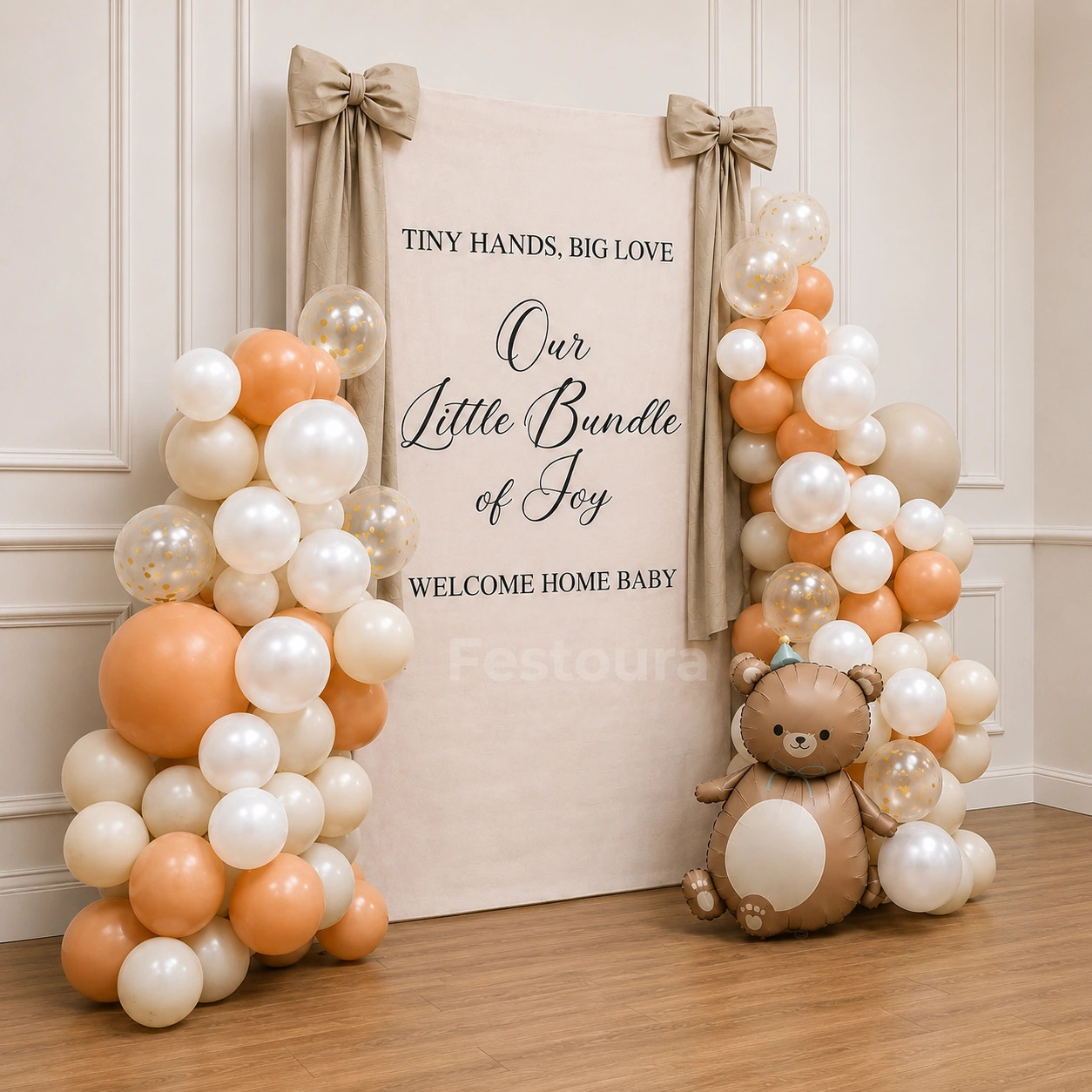 Soft Neutral Welcome Baby Backdrop