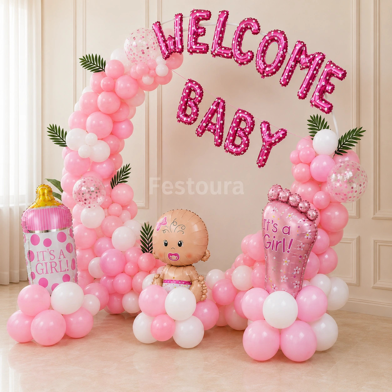 Sweet Arrival Pink & White Balloon Ring Decor