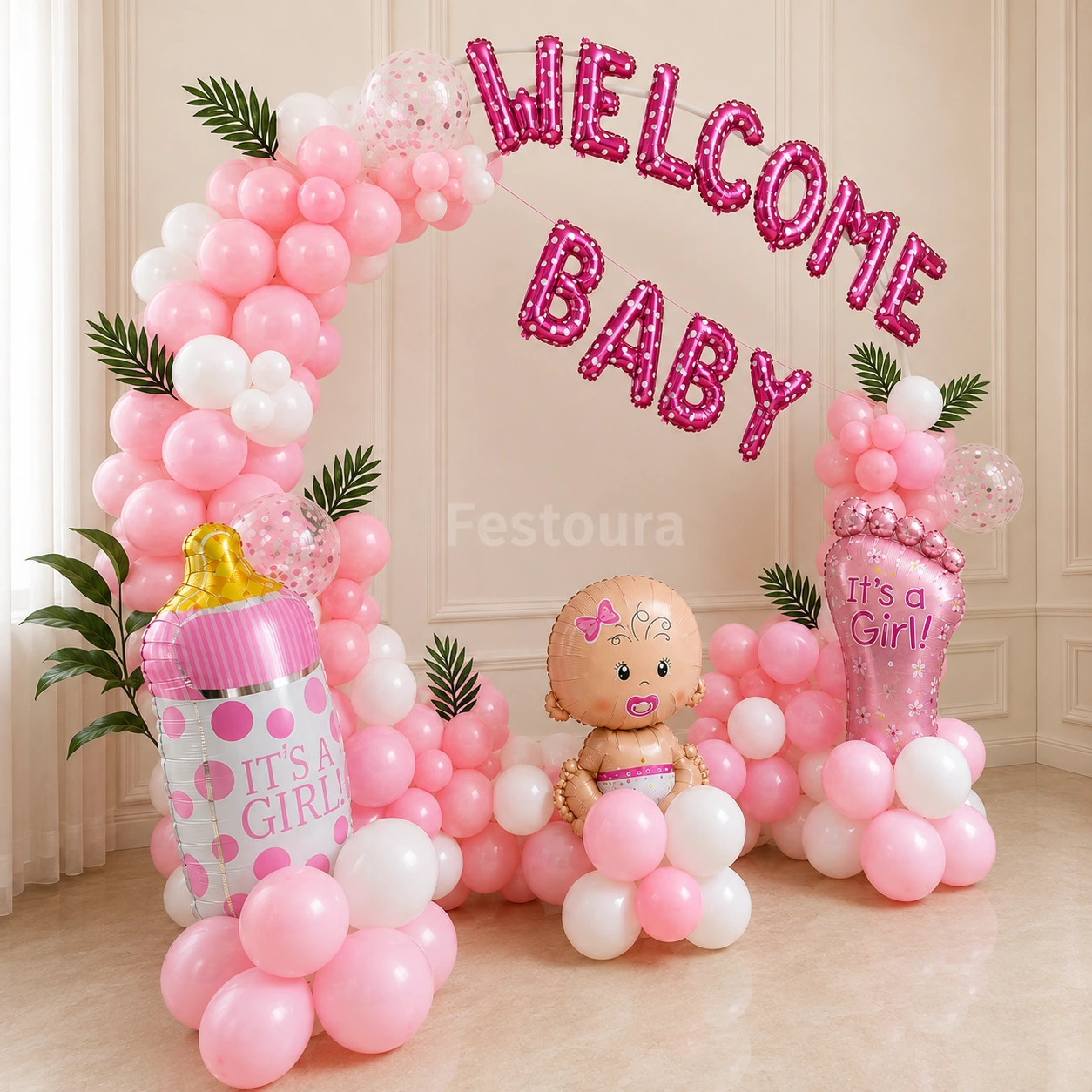 Sweet Arrival Pink & White Balloon Ring Decor