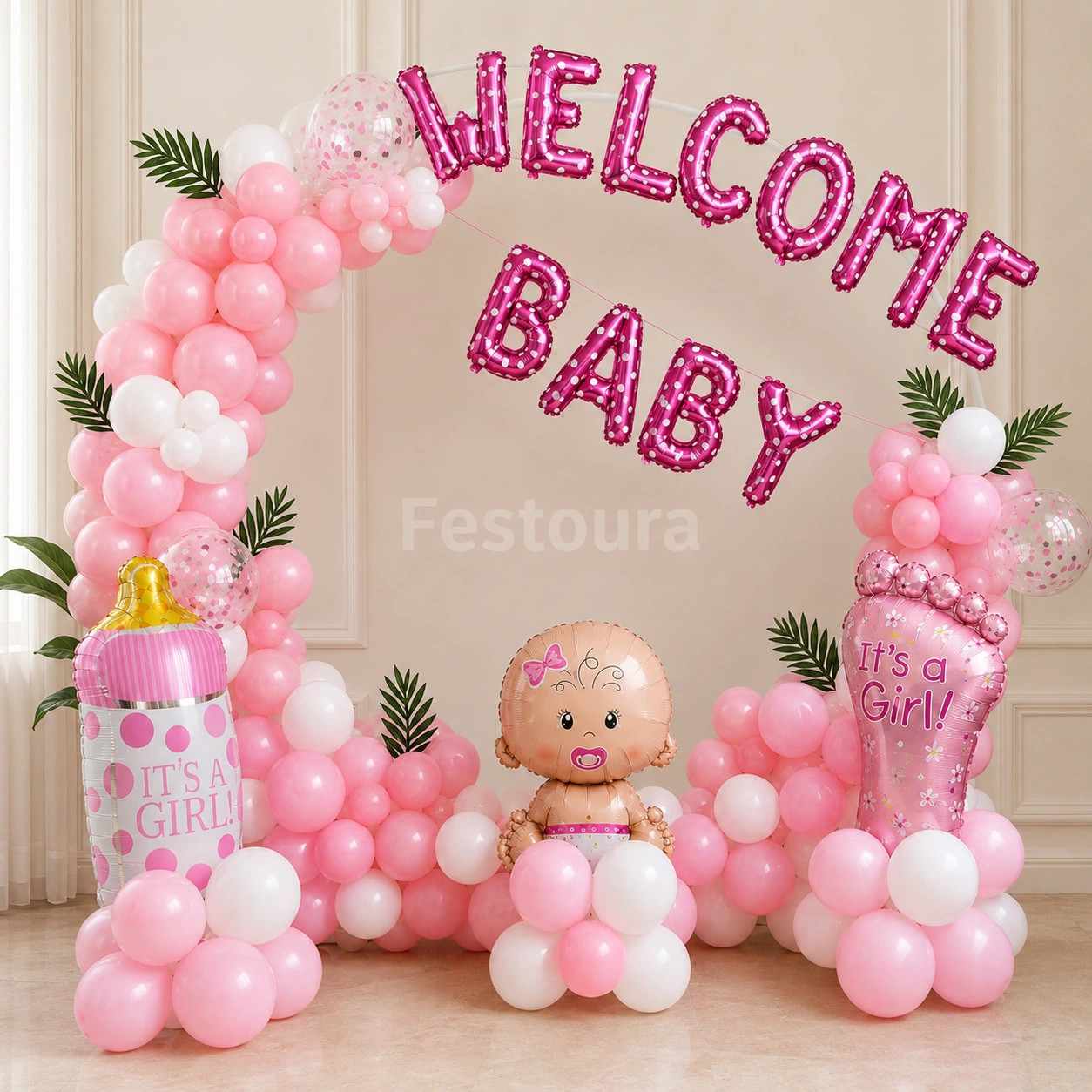 Sweet Arrival Pink & White Balloon Ring Decor