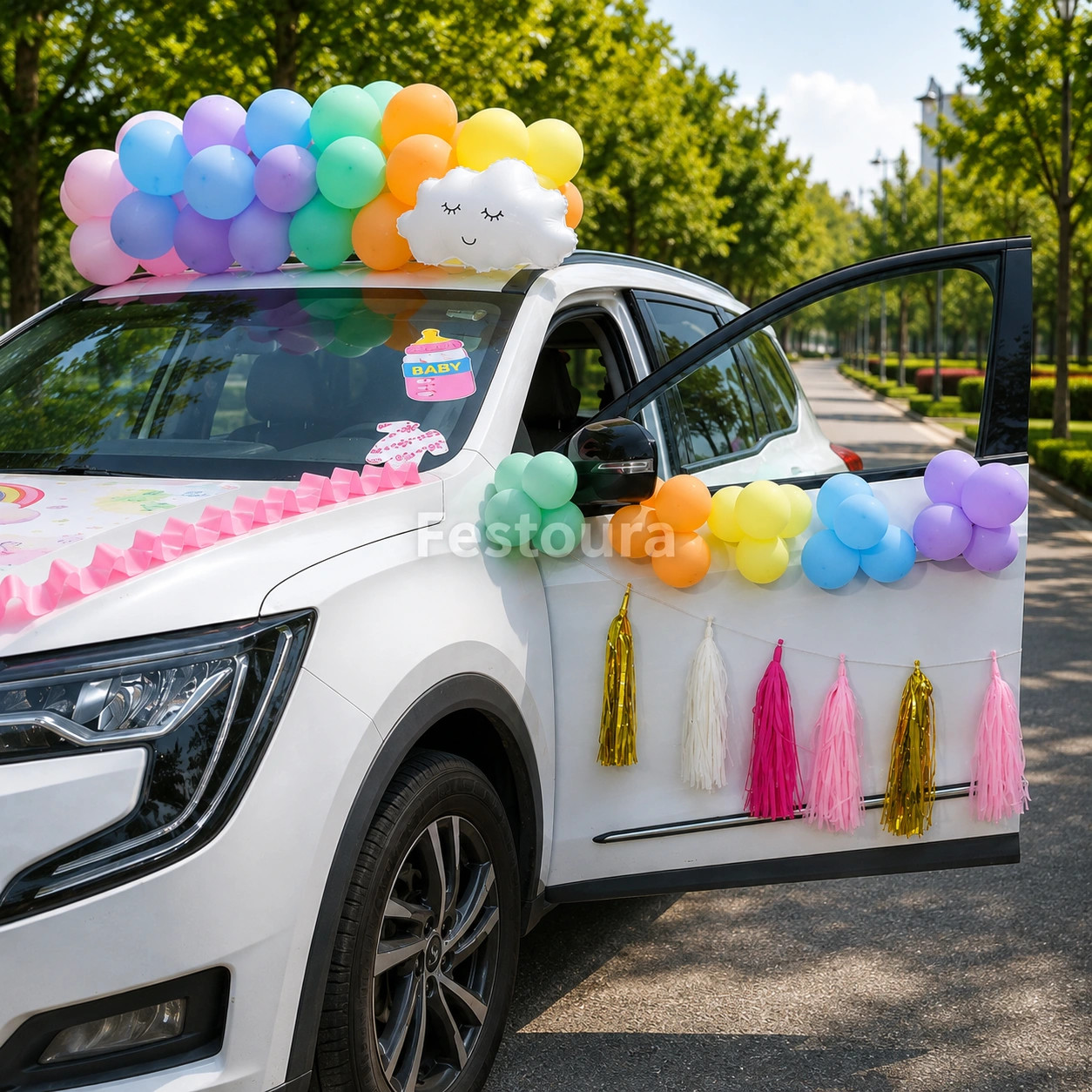 Soft-Hued Welcome Baby Car Celebration