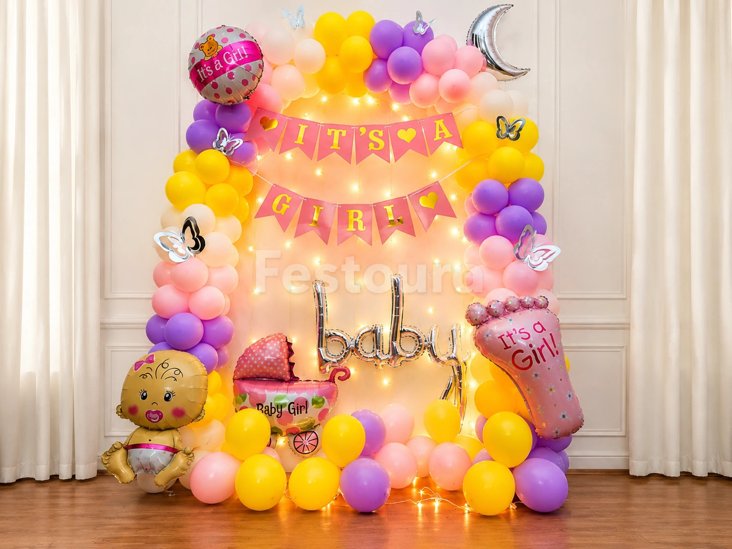 Butterfly and Pastel Balloon Welcome Baby Girl Decoration