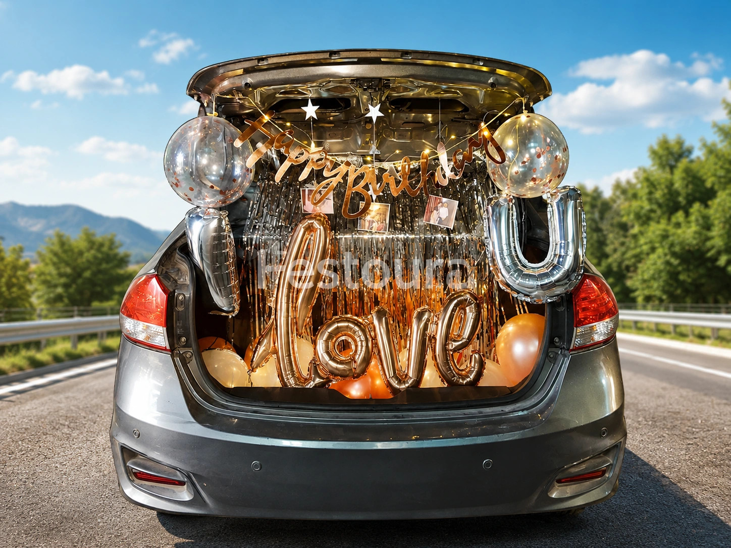 Shimmering Rosegold Birthday Car Boot Decor