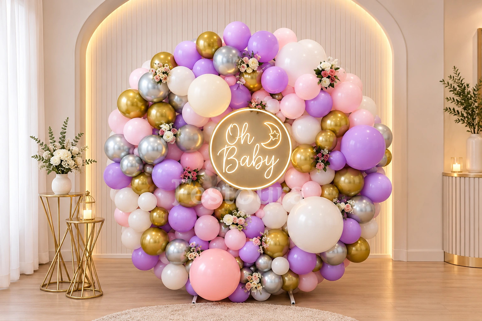 Luminous Pastel & Chrome Baby Shower Backdrop