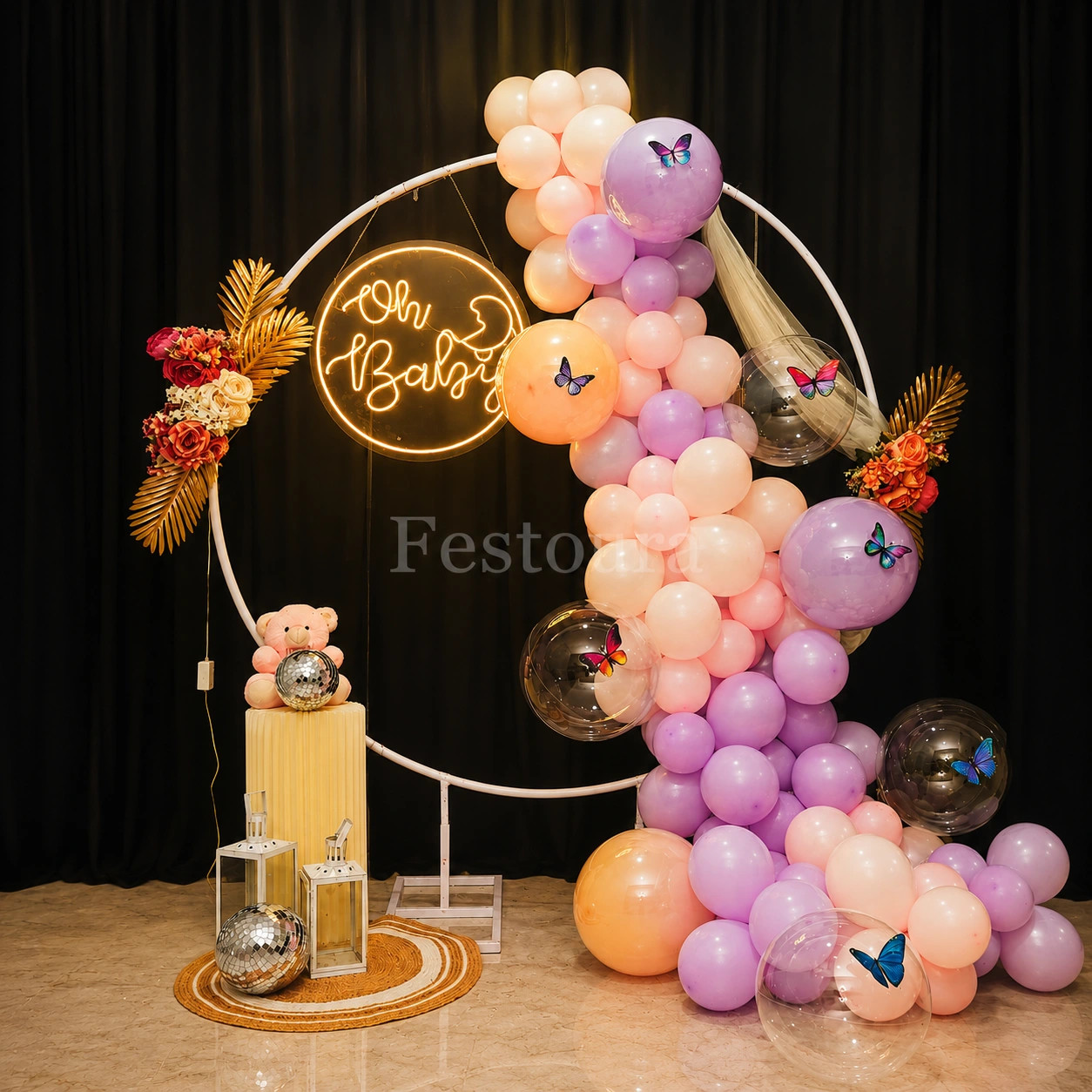 Pastel Butterfly & Neon Ring Backdrop
